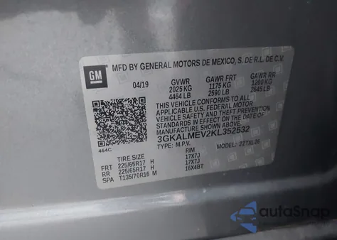 2019 GMC Terrain Sle z USA, uszkodzony, nr VIN 3GKALMEV2KL352532